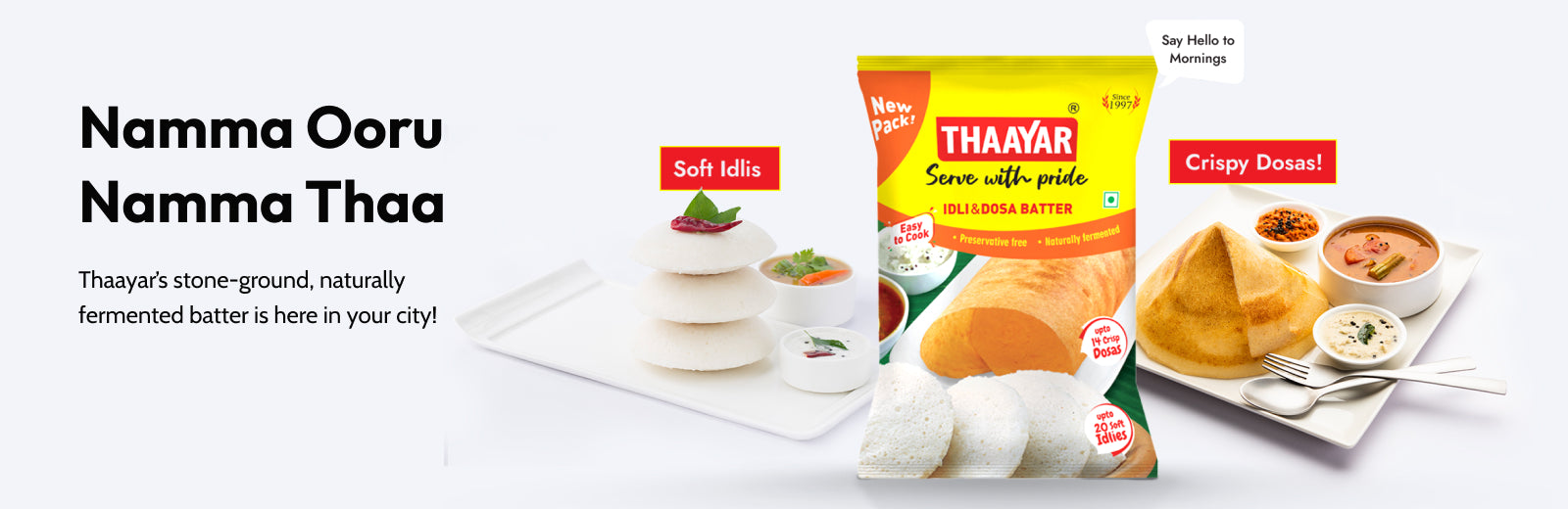 Thaayar packaging with food items on a white background